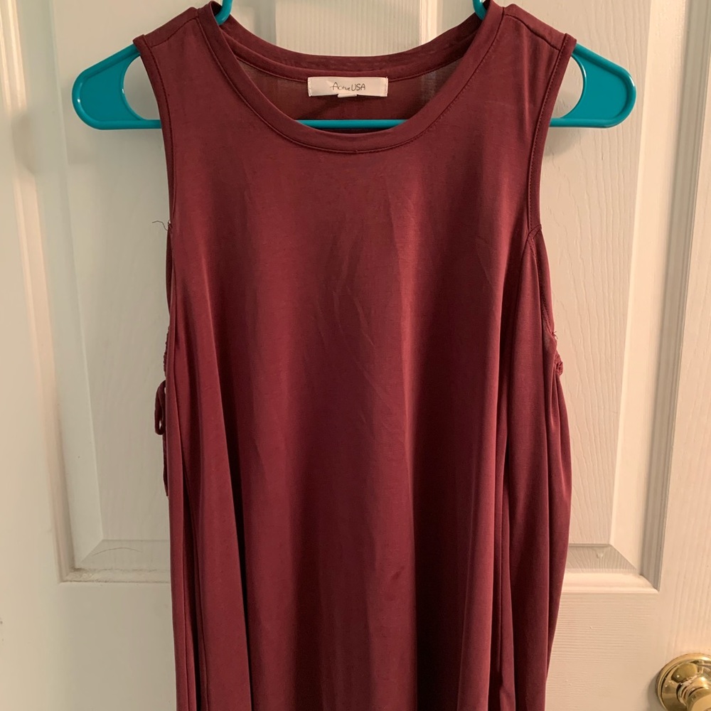 Active USA Dark Red Cold Shoulder Shirt